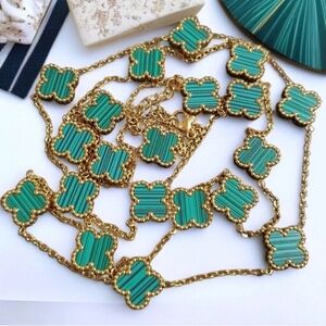 Luxury 18k Gold Plated Malachite 20 Quatrefoil Motif Necklace